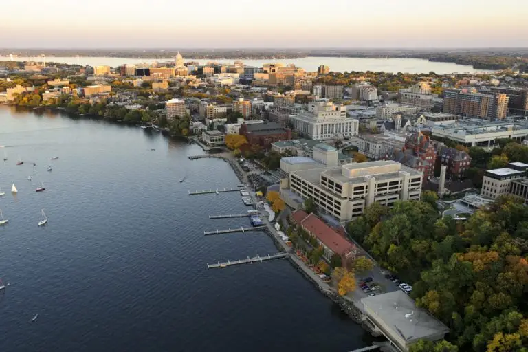 aerial view of shoreline at University of Wisconsin-Madison campus