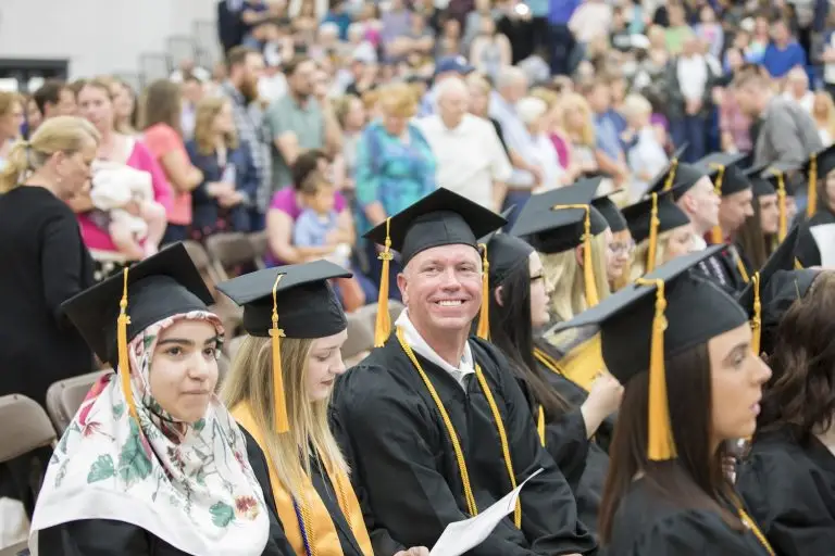 Students smiling at Anoka Technical College's 2019 commencement ceremony